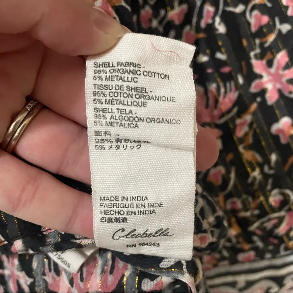 Cleobella Brynlee Black Pink Floral Top Blouse L Organic Cotton Split Frill Boho - Image 6