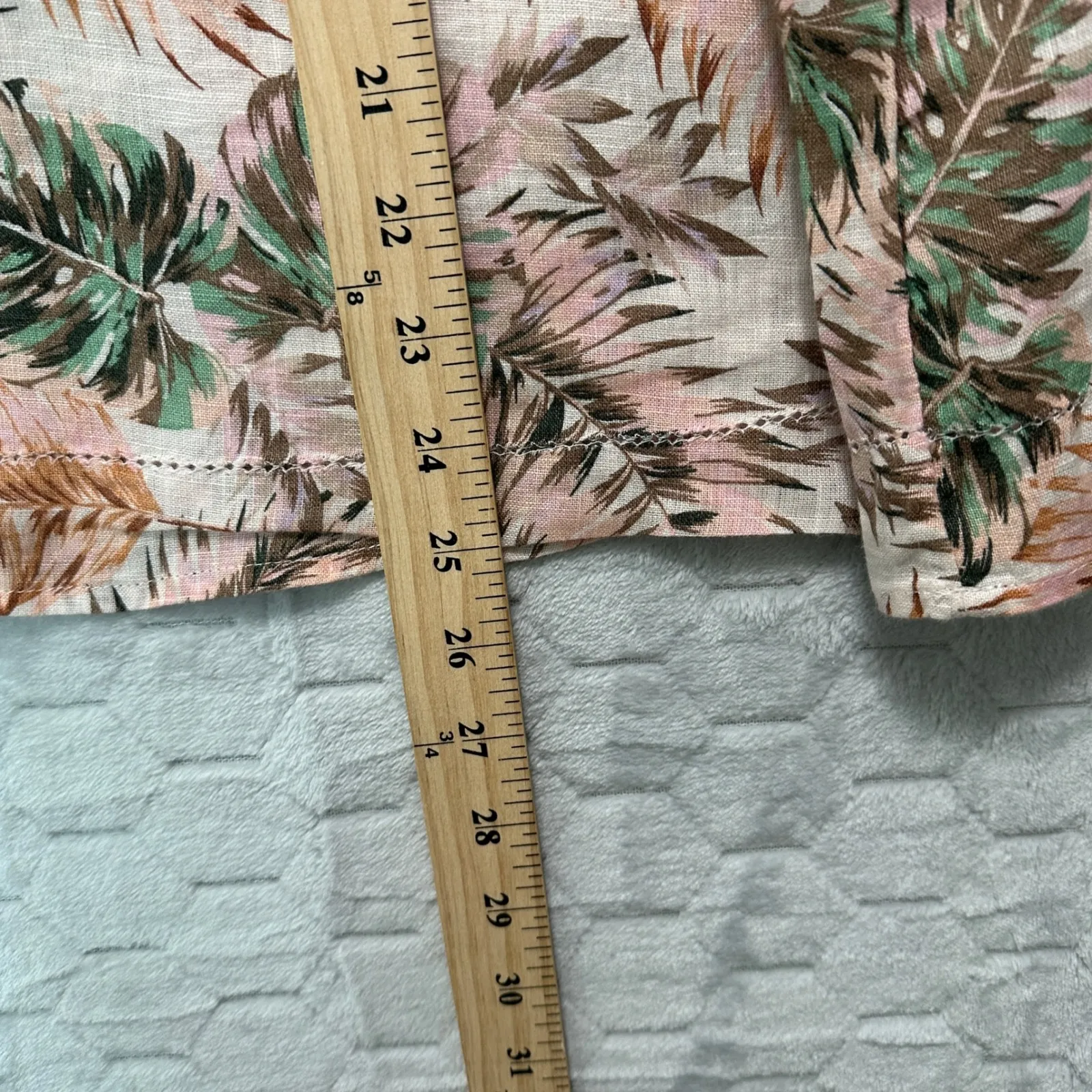 J.Jill Love Linen Palm Print Top M Petite 100% Linen Tropical Vacation Boho‎ Pink Size undefined - Image 9