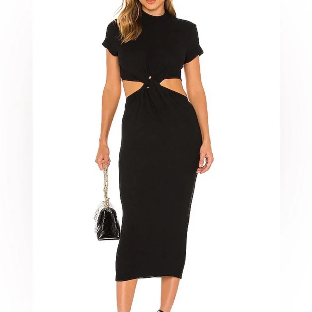 NWT LNA Neo Twist Front Black Ribbed Midi Dress XL - Image 3