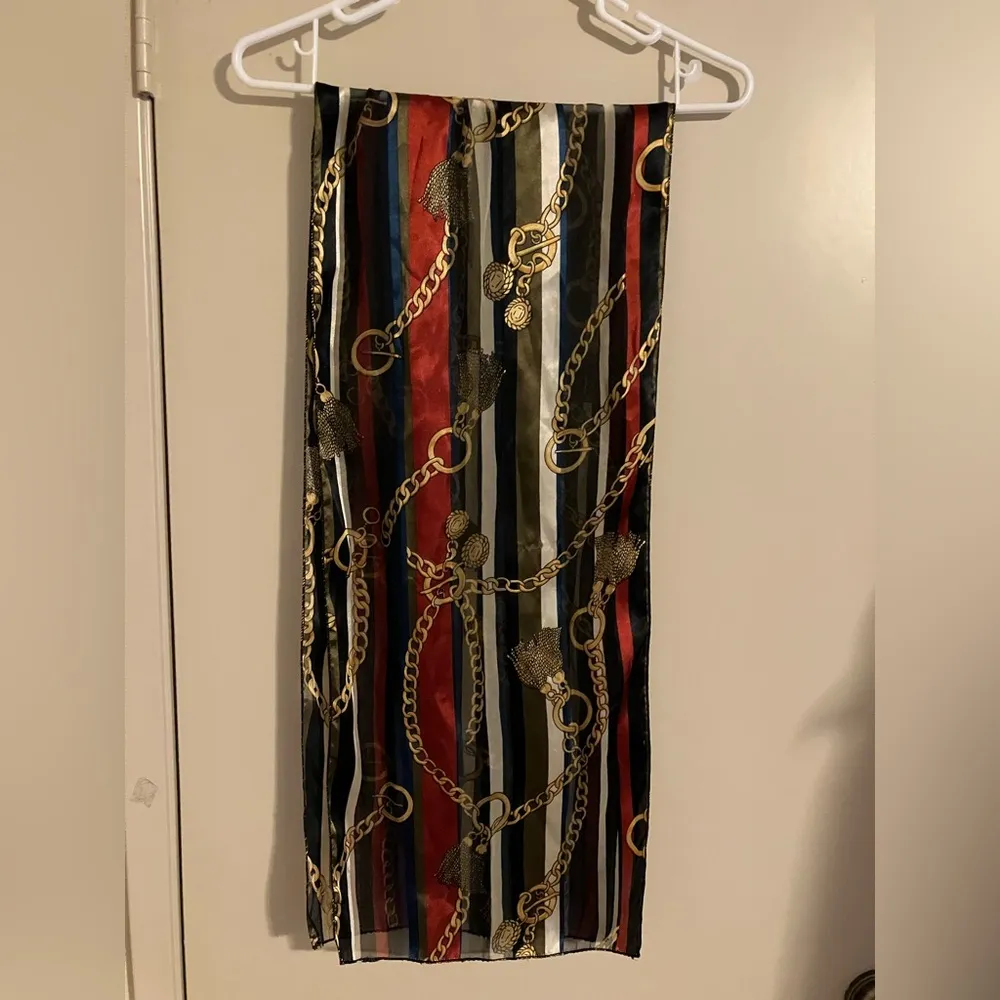 Vintage Women’s Multicolor Stripe Chain Scarf Black - Image 2