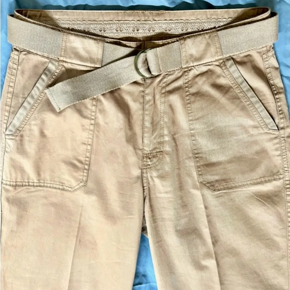 SUNDANCE Women’s Utility Cargo Ankle Cropped Camel Cotton Pants w/ Belt Sz 12 Tan - Image 3