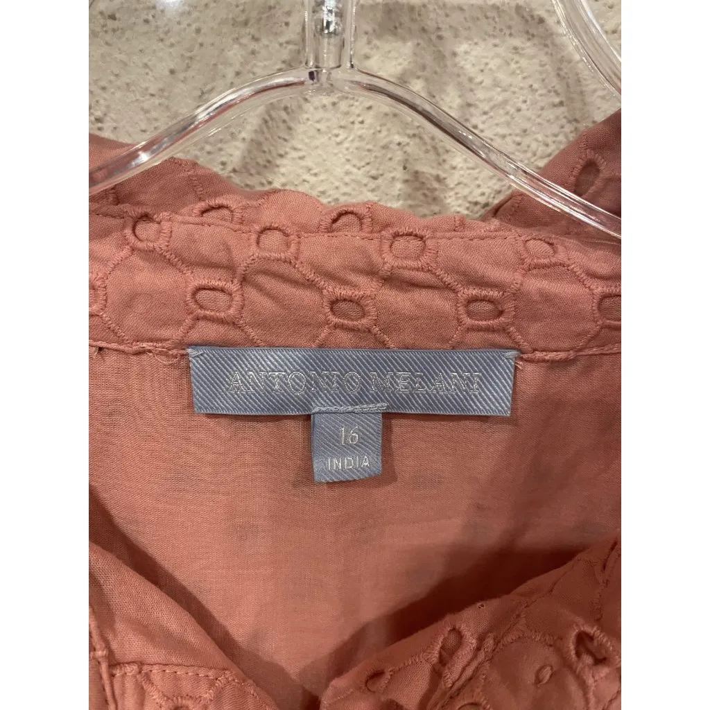 Antonio Melani Patricia Dress Womens 16 Pink Eyelet Tiered Babydoll Long Sleeve - Image 3