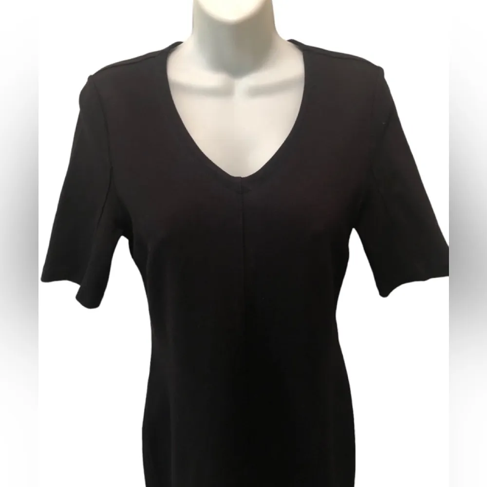 CAbi Claire Ponte Knit Sheath Dress Sz. 6 Black Short Sleeve V Neck #3101 - Image 2
