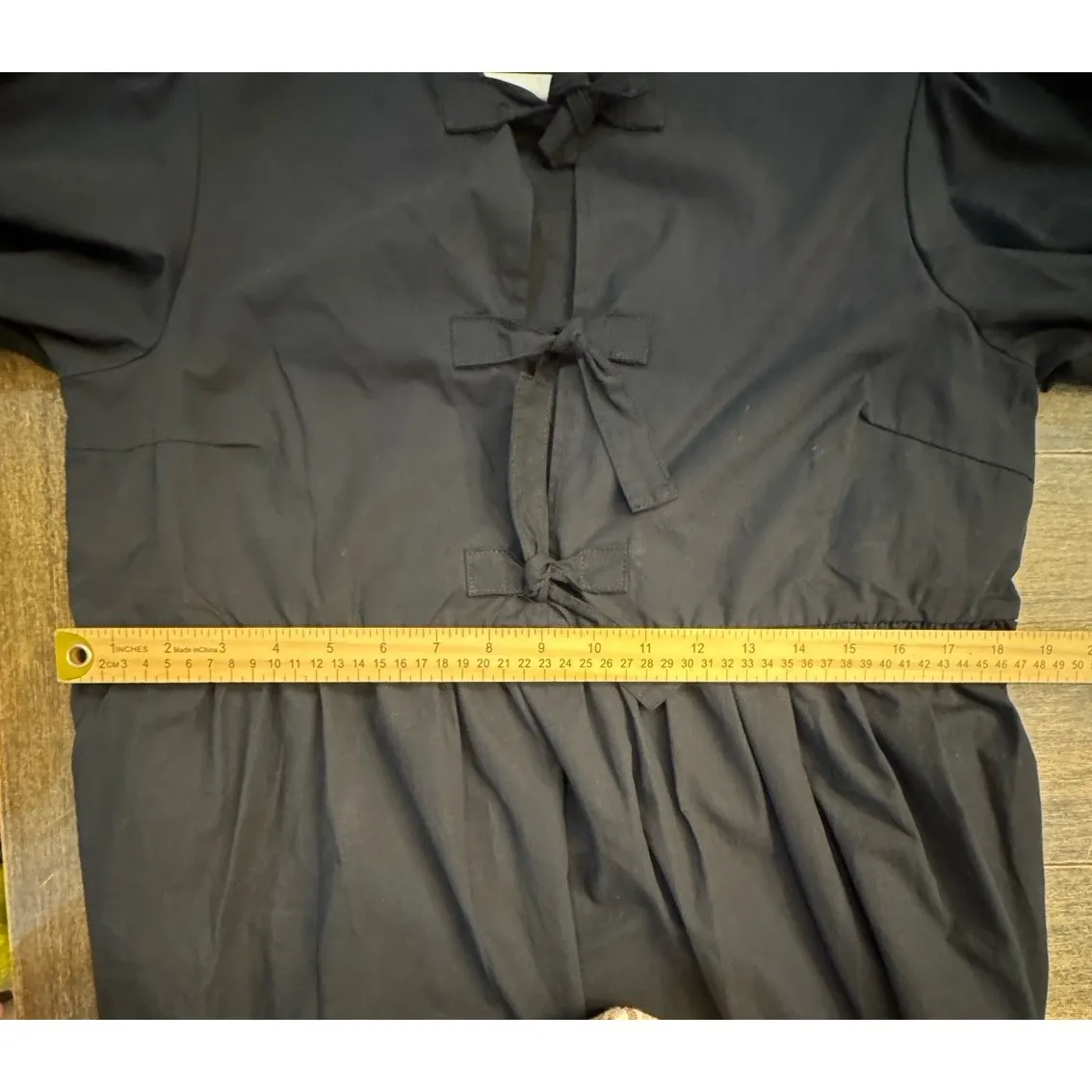 Savannah Taylor Cotton Poplin Babydoll Puff Sleeve Mini Dress Kimono Closer Black - Image 11