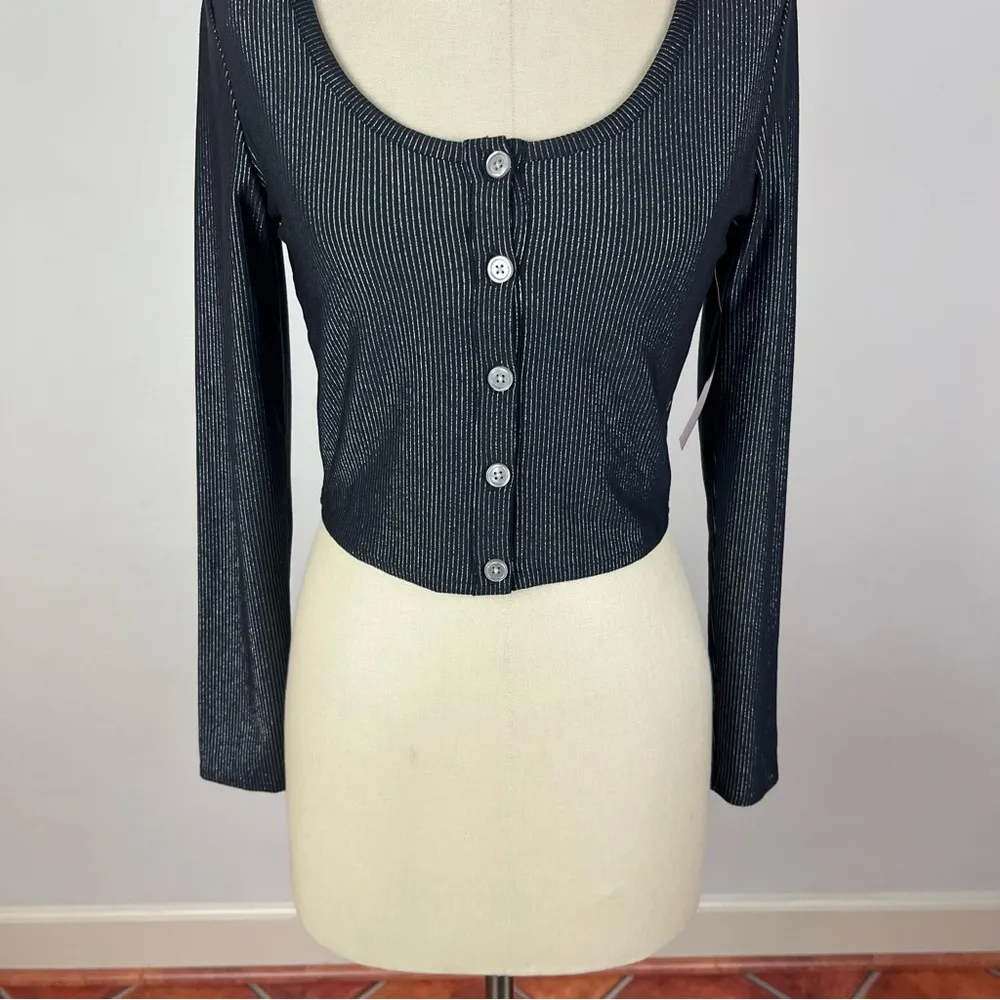 Carbon38 Black Metallic Shimmer Cropped Cardigan - Image 4