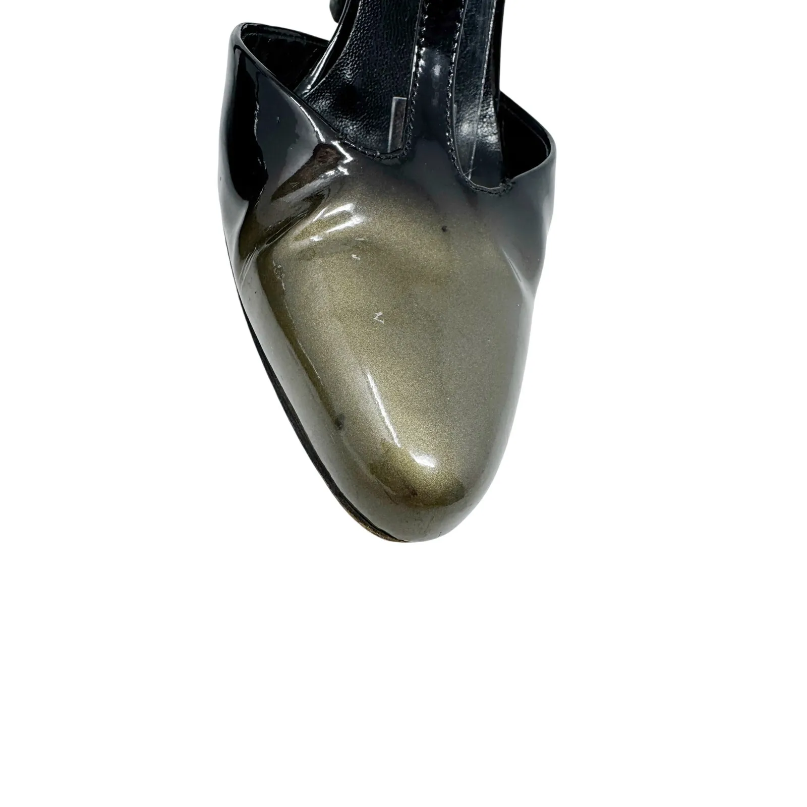 Prada Black Patent Leather T-Strap Metallic Ombre Toe Pumps Heels EU 38.5 - Image 4