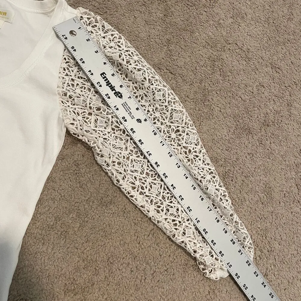 Anthropologie Maeve small ivory lace puff sleeve top TB 1914 - Image 10