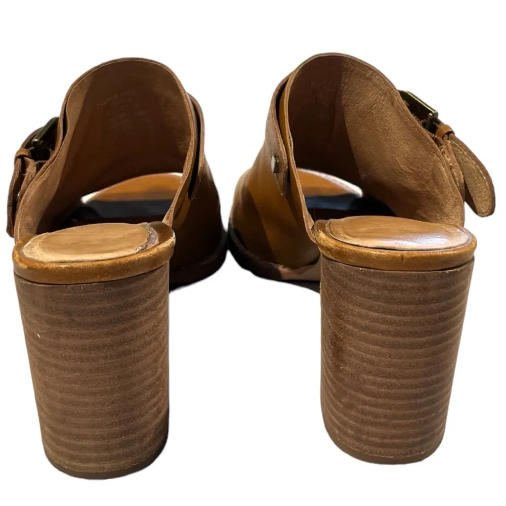 Madewell - Riley Slingback Mule Sandal Shoe Block Heel Peep Toe Leather Brown -6 - Image 8