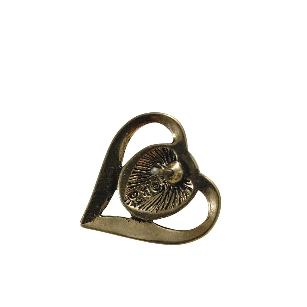 Vintage Lapel Pin Tie Tack Gold Flake Teal Tone Heart Pin Blue Goldstone Center - Image 6