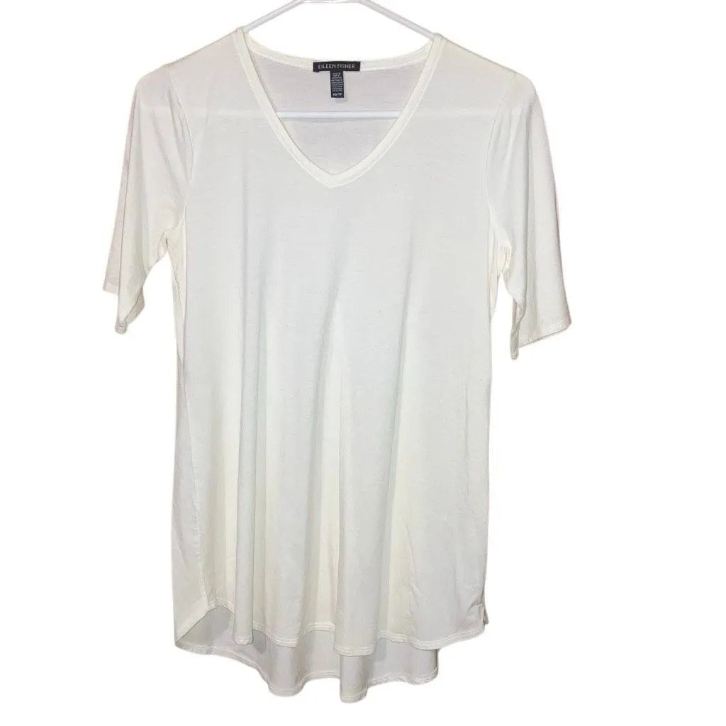 Eileen Fisher White V-Neck Half sleeve Tencel Blend T-shirt XS #760 - Image 4
