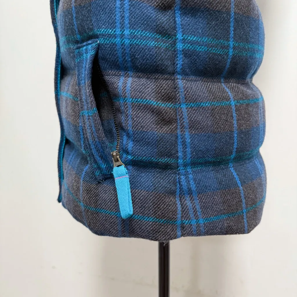 Boden Blue Brown Plaid Wool Blend Zip Up Hooded Puffer Pembroke Down Vest 6 - Image 5