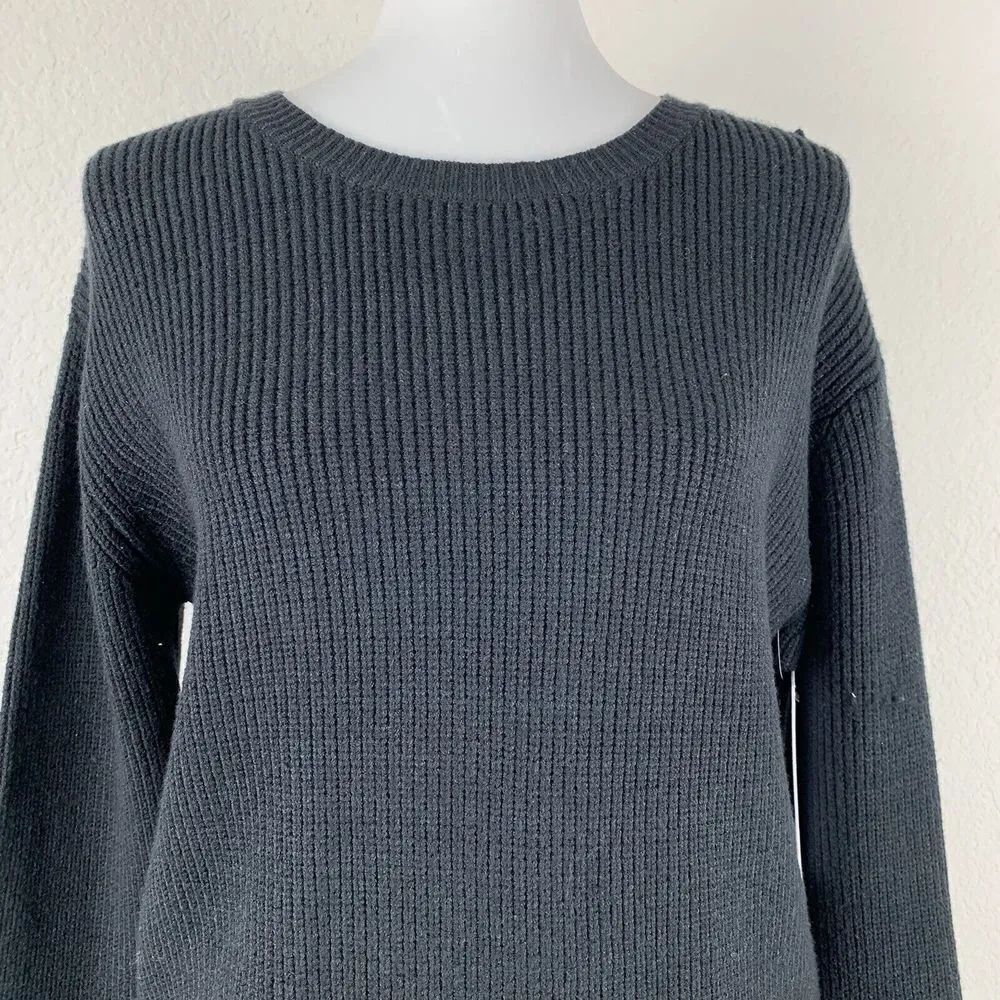 Love Token Womens Size Medium Black Faux Fur Cuff Ribbed Knit Pullover Sweater - Image 4