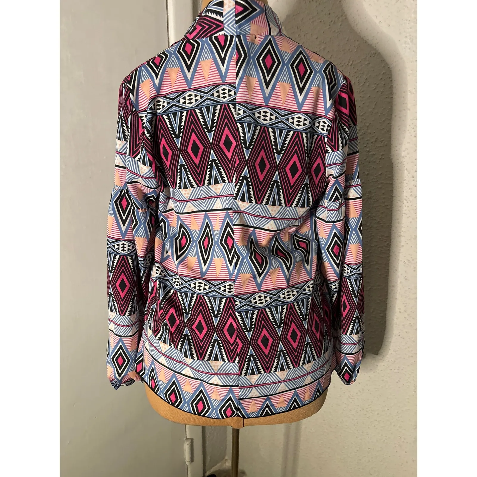 Karlie Geometric Secretary Bow Tie Blouse S Corporate Siren Dopamine Prints Twee - Image 7