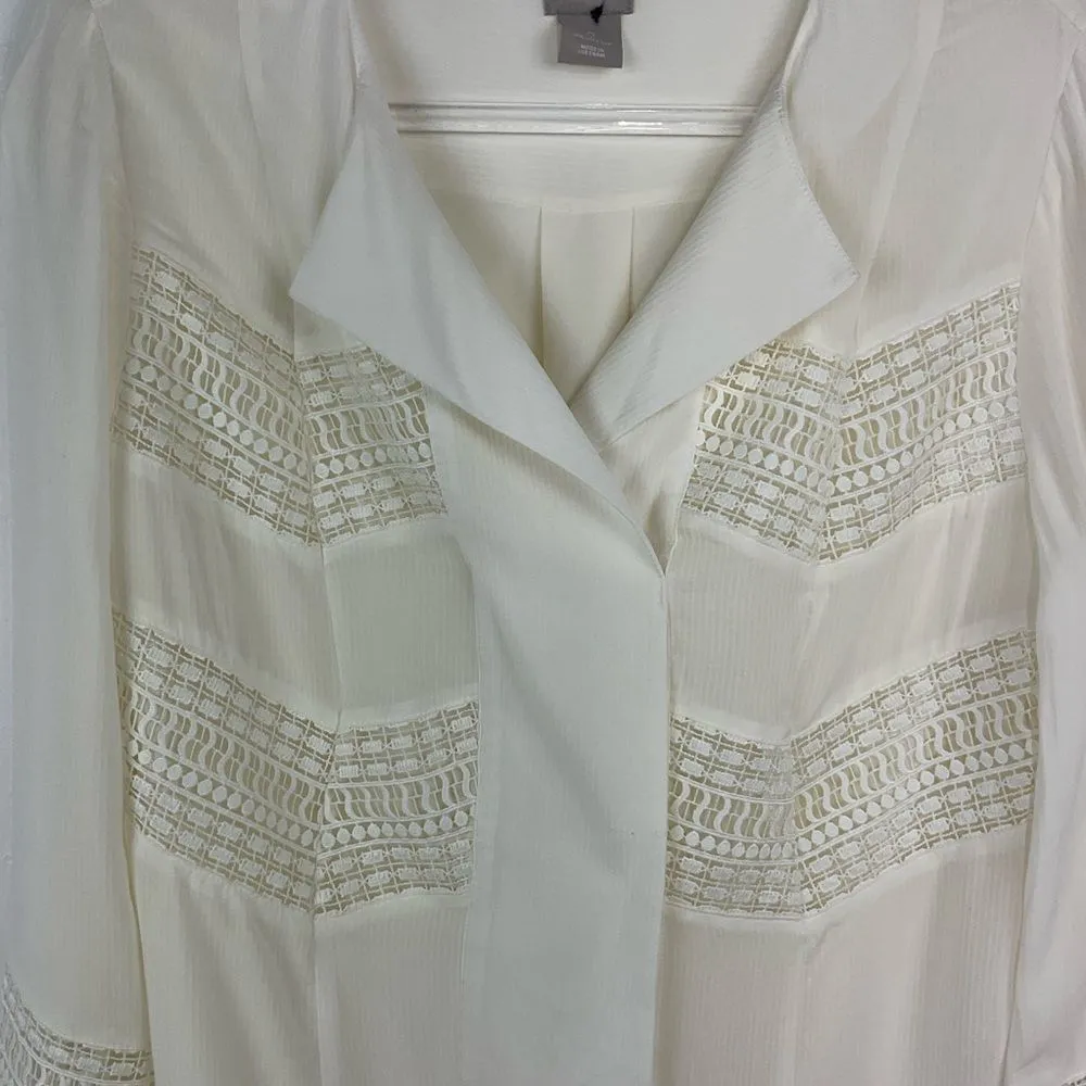 Chico’s Ivory Cream Crochet Long Sleeve Shirt Small New - Image 2