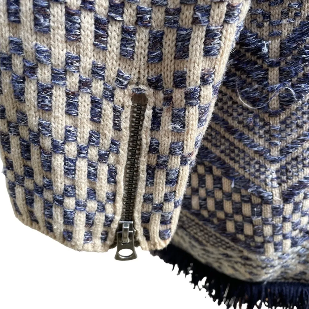 Shacket Blue & Cream Aztec Fringed Open Cardigan Size M - Image 5