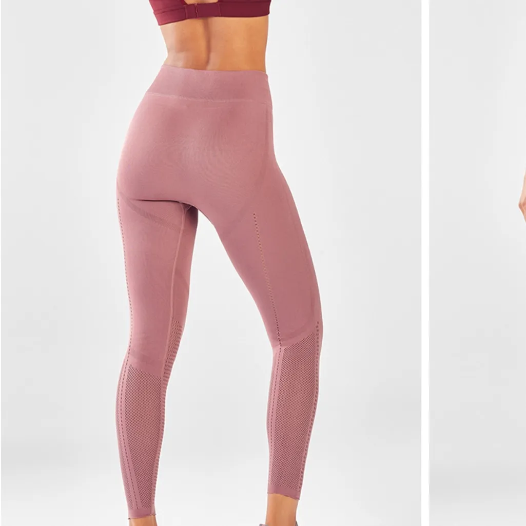 FABLETICS High Waisted SculptKnit Openwork 7/8 Leggings | Pink | Size- S… - Image 4
