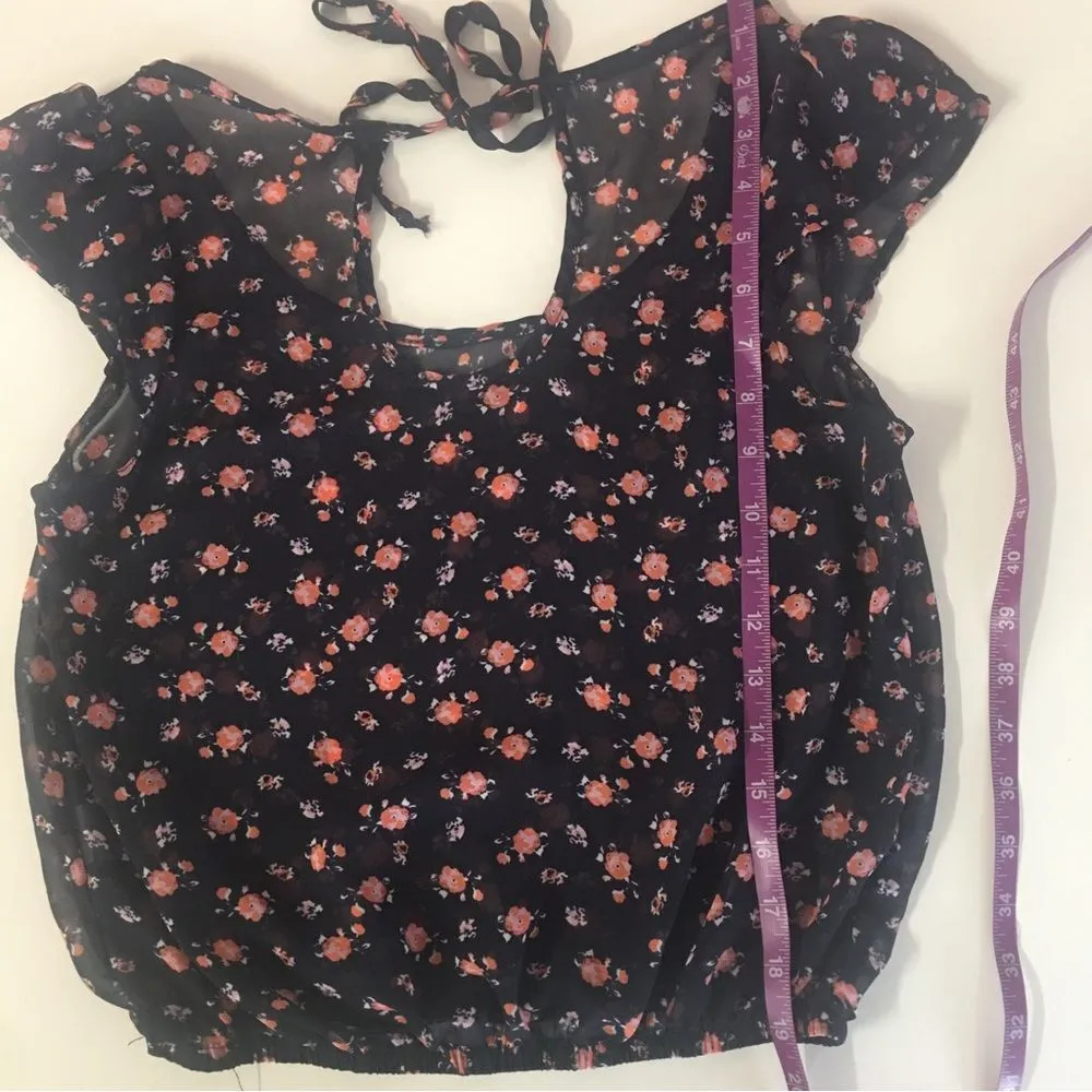 Charlotte Russe Navy Blue & Pink Floral Sheer Blouse Size S EUC - Image 8