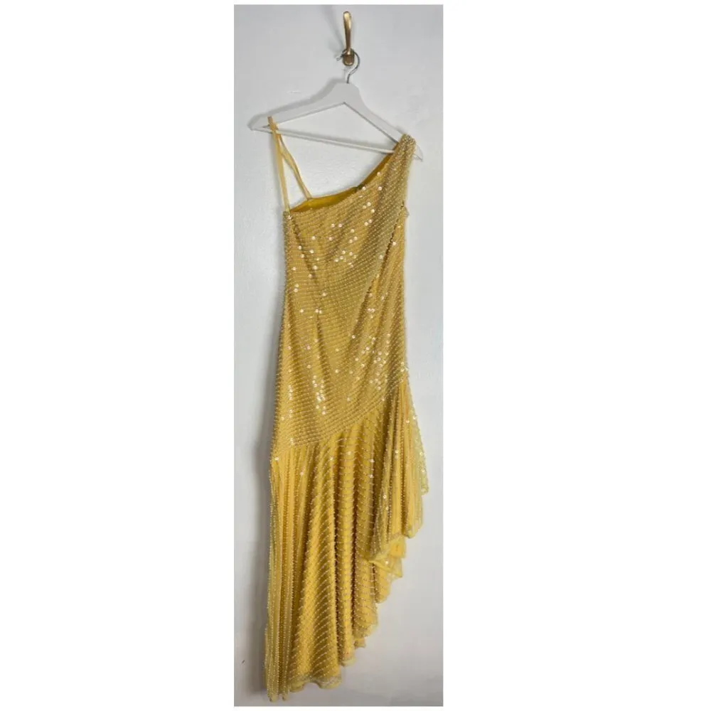 MAC DUGGAL Imitation Pearl One-Shoulder Asymmetric Gown in Yellow Size US 6 - Image 3