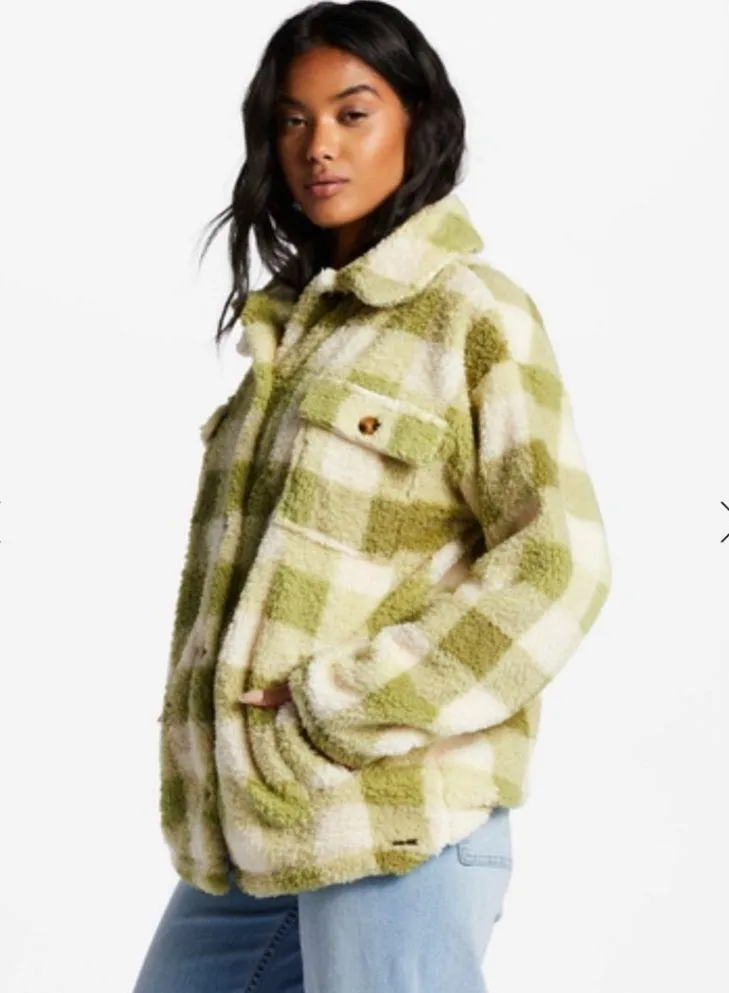 Billabong Fairbanks Button-Up Teddy Bear Jacket color green eyes - Image 3