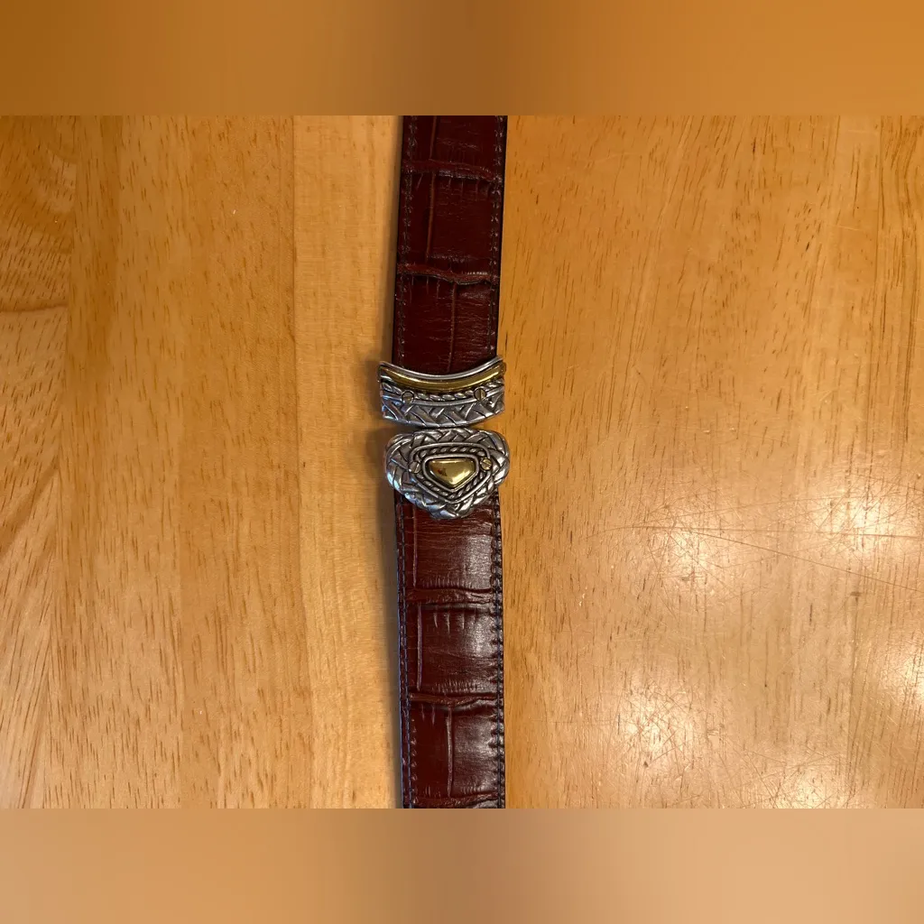 Brighton Black Brown Leather Belt Silver Brass Buckle 3 way convertible M/L - Image 10