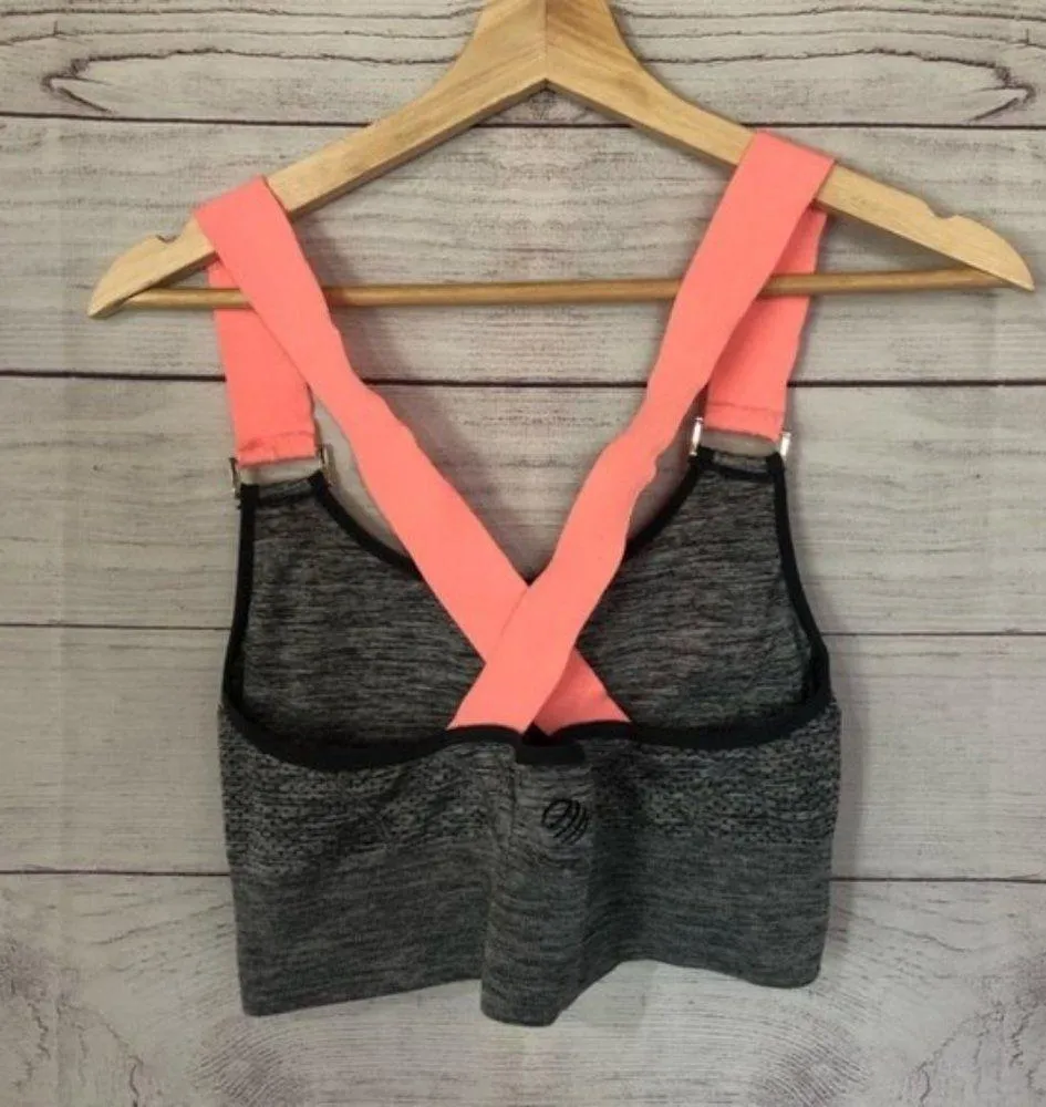 Marika Heathered Black Neon Pink Cross Back Sport Bra Medium Support M - Image 2