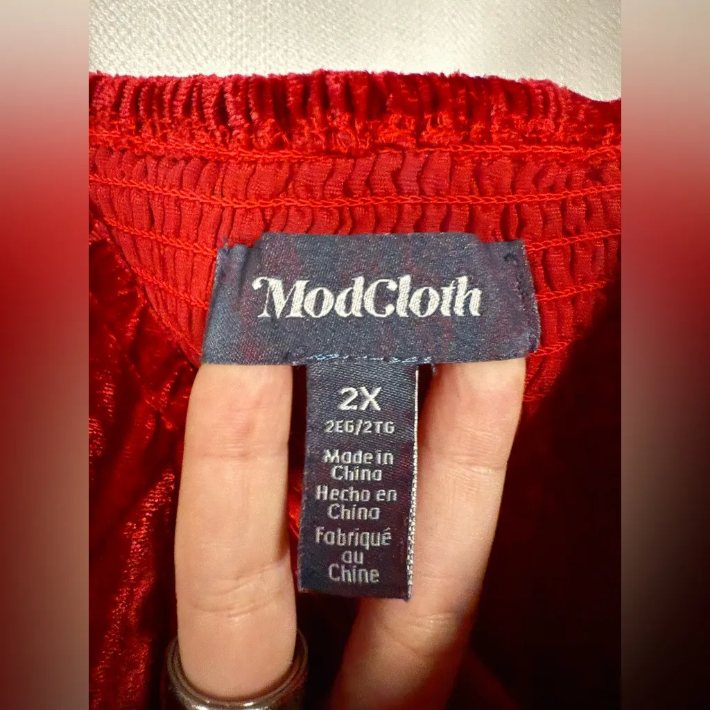 ModCloth Red Velvet Sweetheart Babydoll Dress Size 2X - Image 4