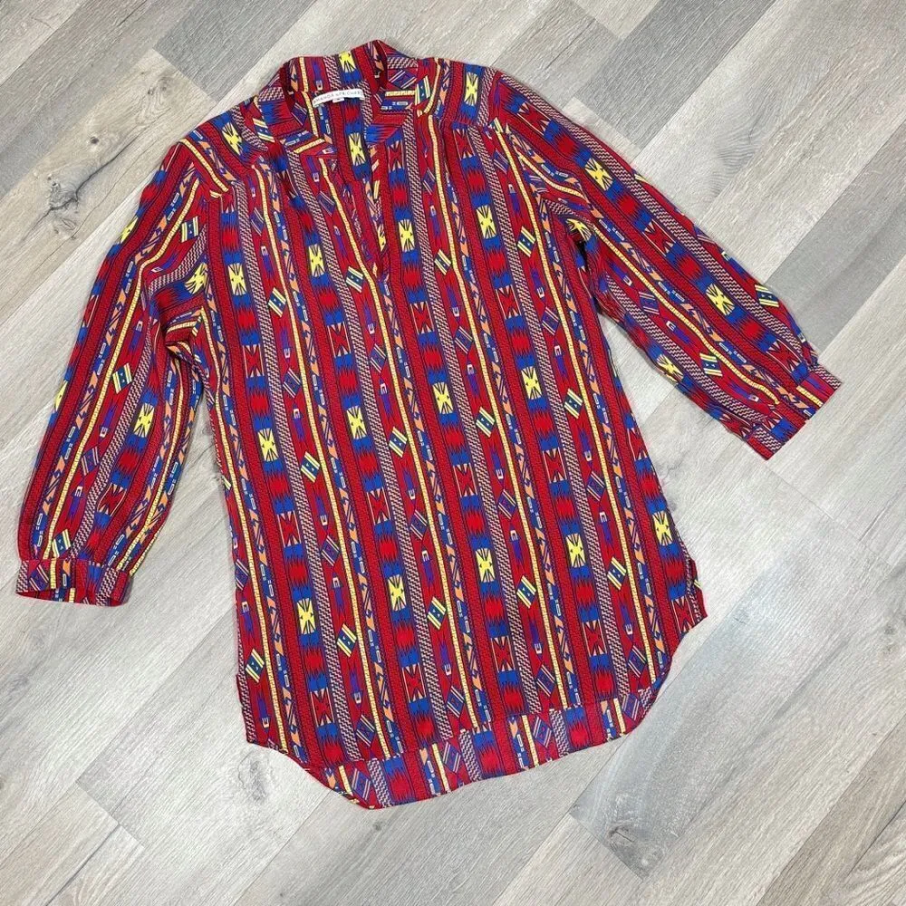 Amanda Uprichard Aztec Native Print‎ Silk Tunic Blouse Red Small - Image 13