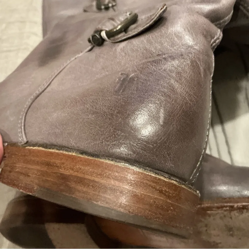 Frye Paige buckle riding boots tall grey leather size 8.5 equestrian southwest - Image 11