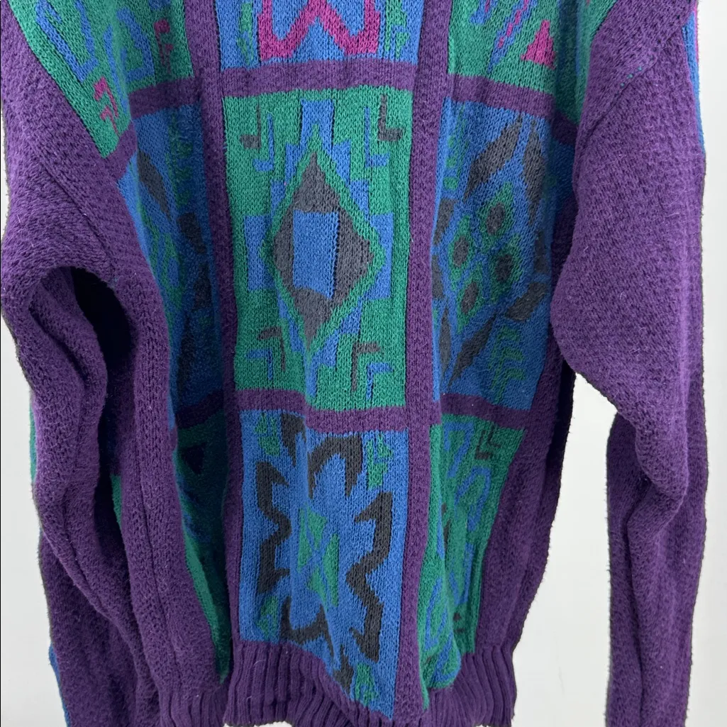 LOBO by Pendleton Purple teal Geometric Sweater color block L vintage 90s retro - Image 4