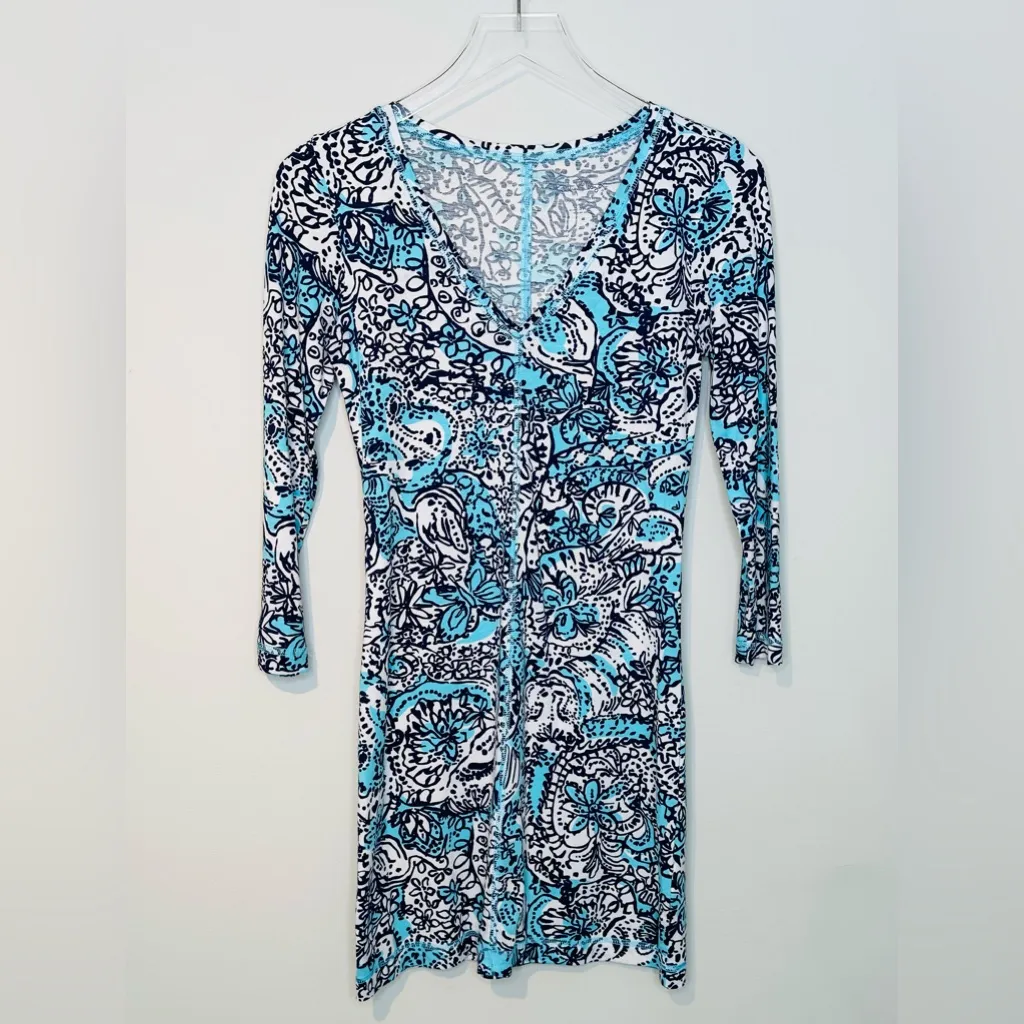 Lilly Pulitzer Hippy Hippy Shake Shorely Blue White Print Cotton Dress Size XS - Image 2