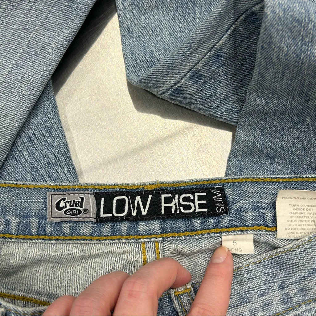 Cruel Girl Blue Low Rise Vintage Slim Fit Bootcut Jeans with Floral Embroidery - Image 4