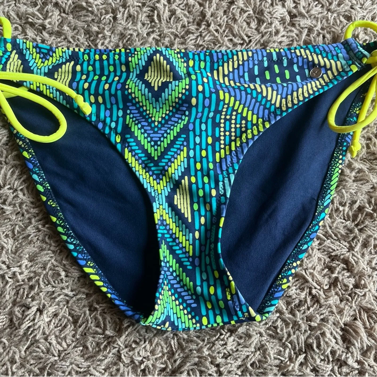 American Eagle Blue / Yellow Printed Swim Bikini Bottom Size Medium - Image 5