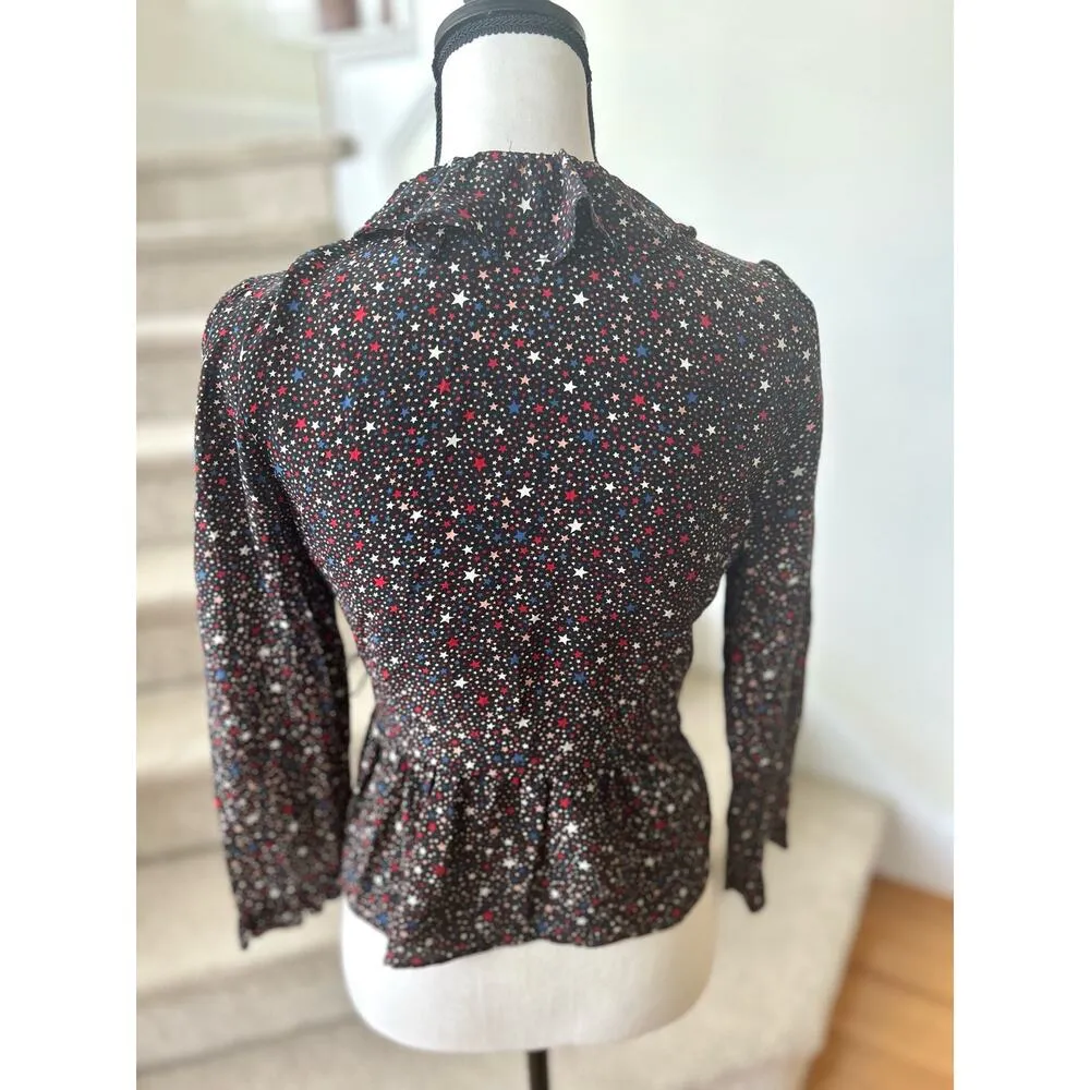 Madewell Ditsy Star Silk Red White Blue Black Wrap Blouse - Image 6