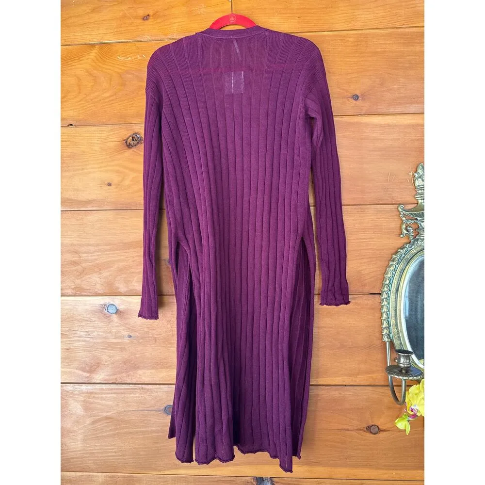 NWT Free People Wine Purple Ribbed Long line Cardigan Topper Loungewear Size S - Image 5