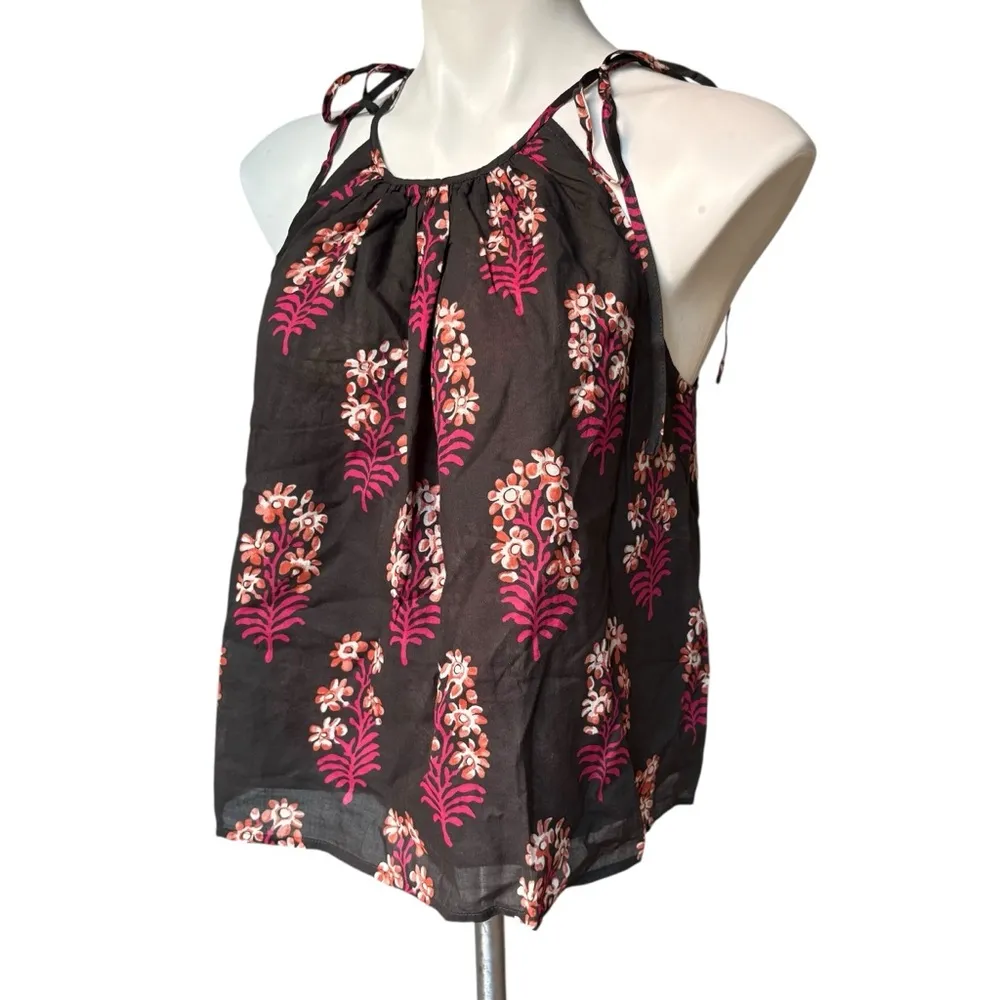 NWT, Crew Tie-shoulder Tank Top in Cocoa Block-Print Cotton Voile Top, Sz S - Image 8
