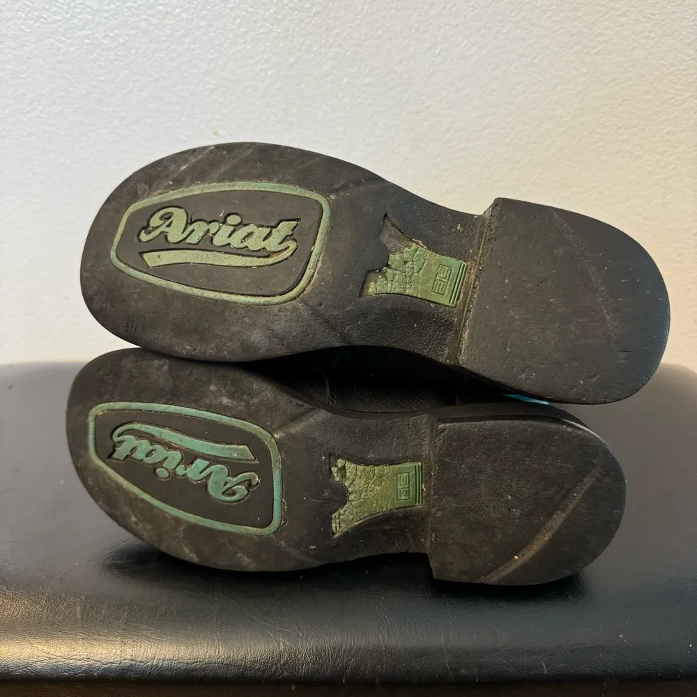 Boots Women's 7B Black Turquoise Blue Leather Western Cowboy Cowgirl - Image 8