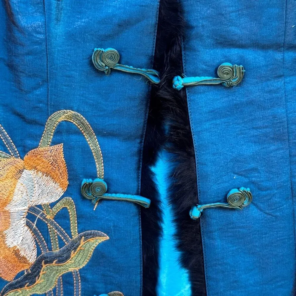 Asian Blue long embroidered vest with feathers trim Pink Size M - Image 5