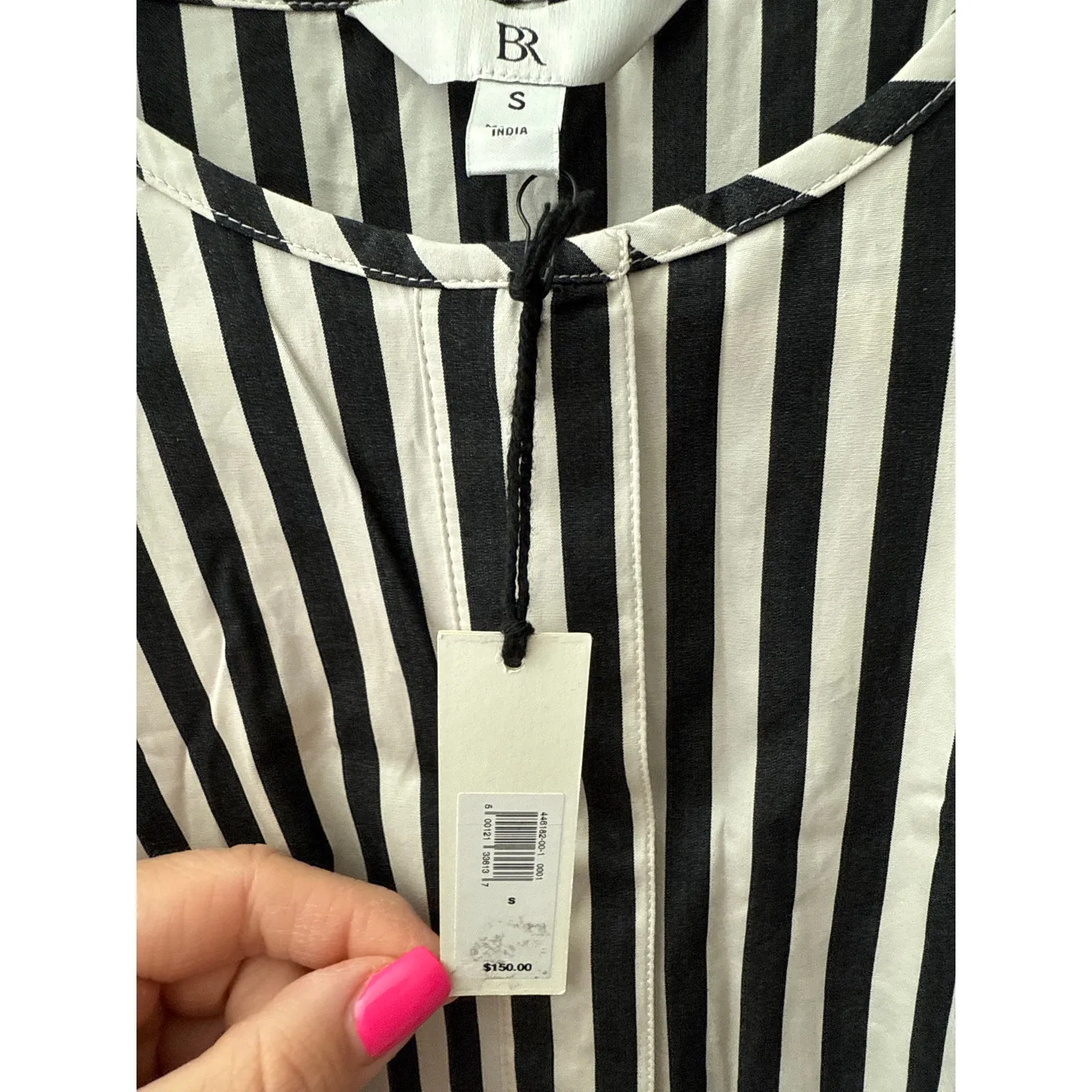 Banana Republic Poplin Lantern Sleeve Mini Swing Dress Black Stripe Size Small - Image 5