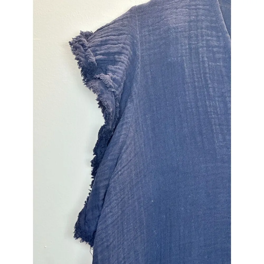 Stark X Women's Size M Ruffle Sleeve V Neck Gauzy Midi Dress Navy EUC Blue Size M - Image 11