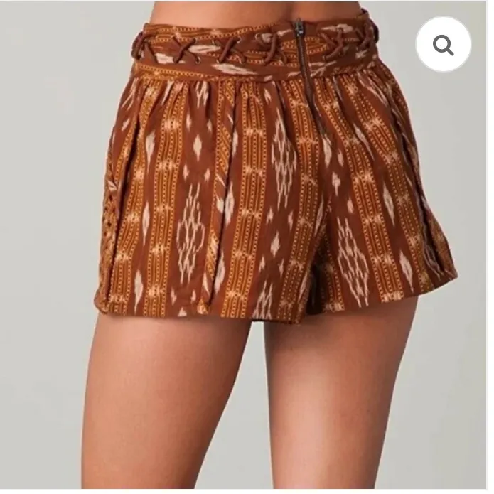Free People New Romantics Brown Patola Ikat Print Lattice Cut Shorts - Image 10