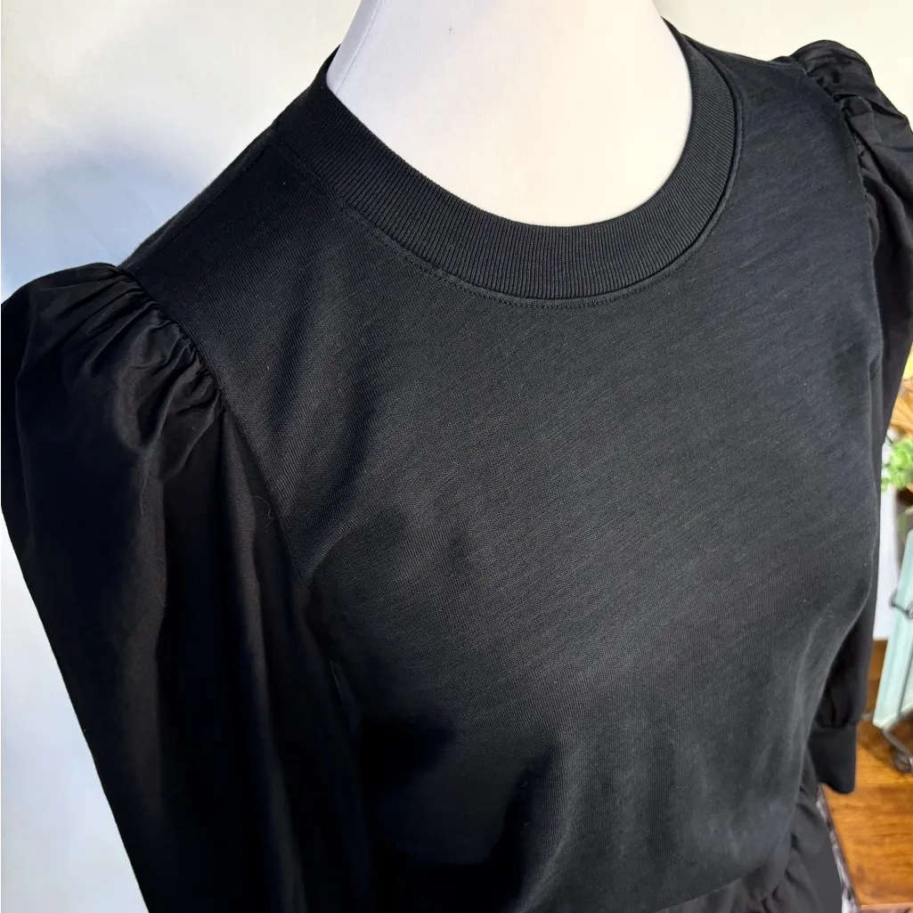 Nation LTD Tenley Black Puff Sleeve Asymmetrical Ruffle Tiered Mini Dress~S🧡 - Image 4