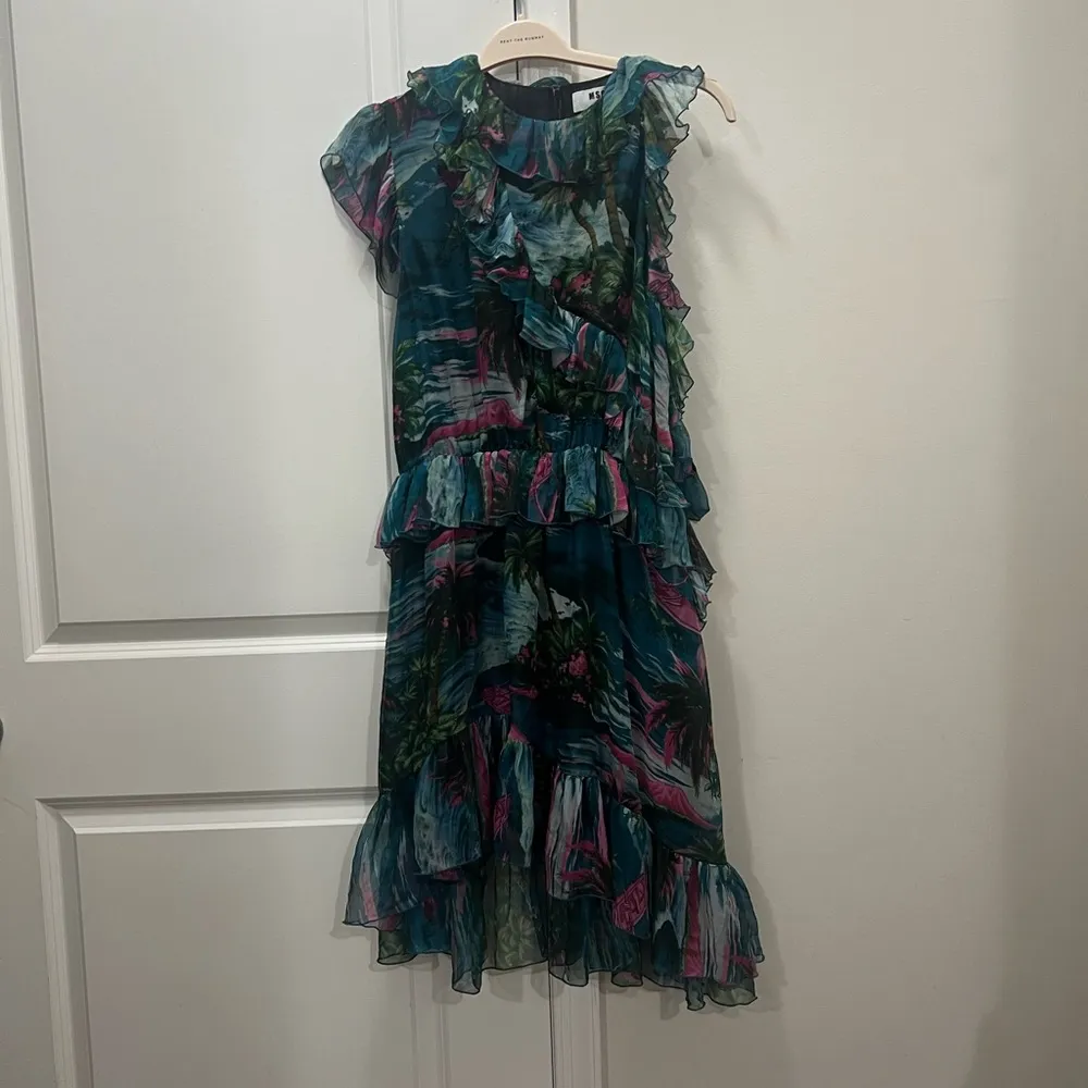 MSGM Printed Sea Blue Ruffle Dress Size 48 IT / 12 US $990 - Image 3
