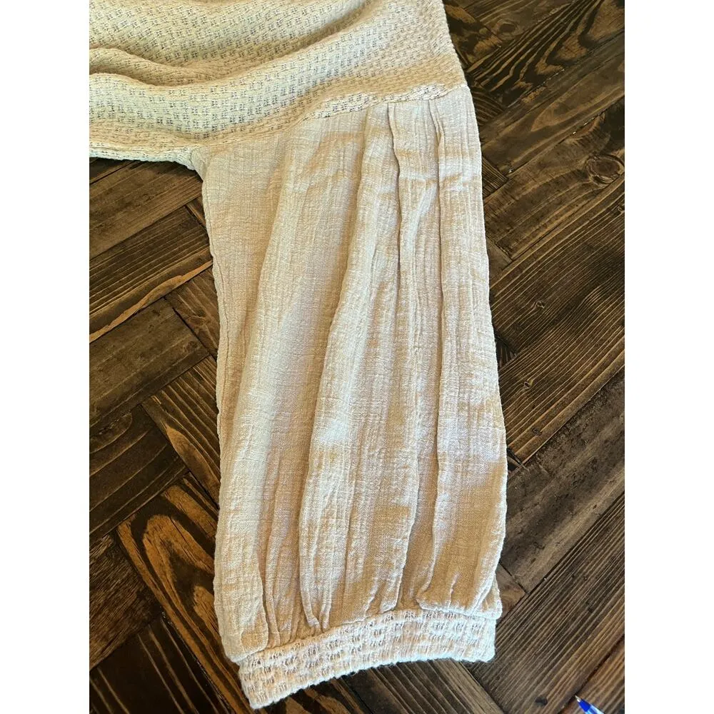 Umgee Waffle Knit Textured Blouse Women XL Beige Neutral Lagenlook Sheer Casual - Image 8