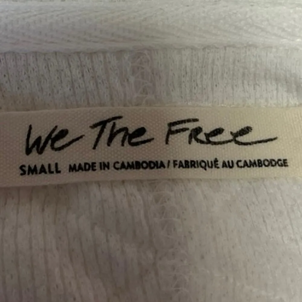 Free People We The Free White Waffle Knit Collar Long Sleeve Polo Sweater Top S - Image 4