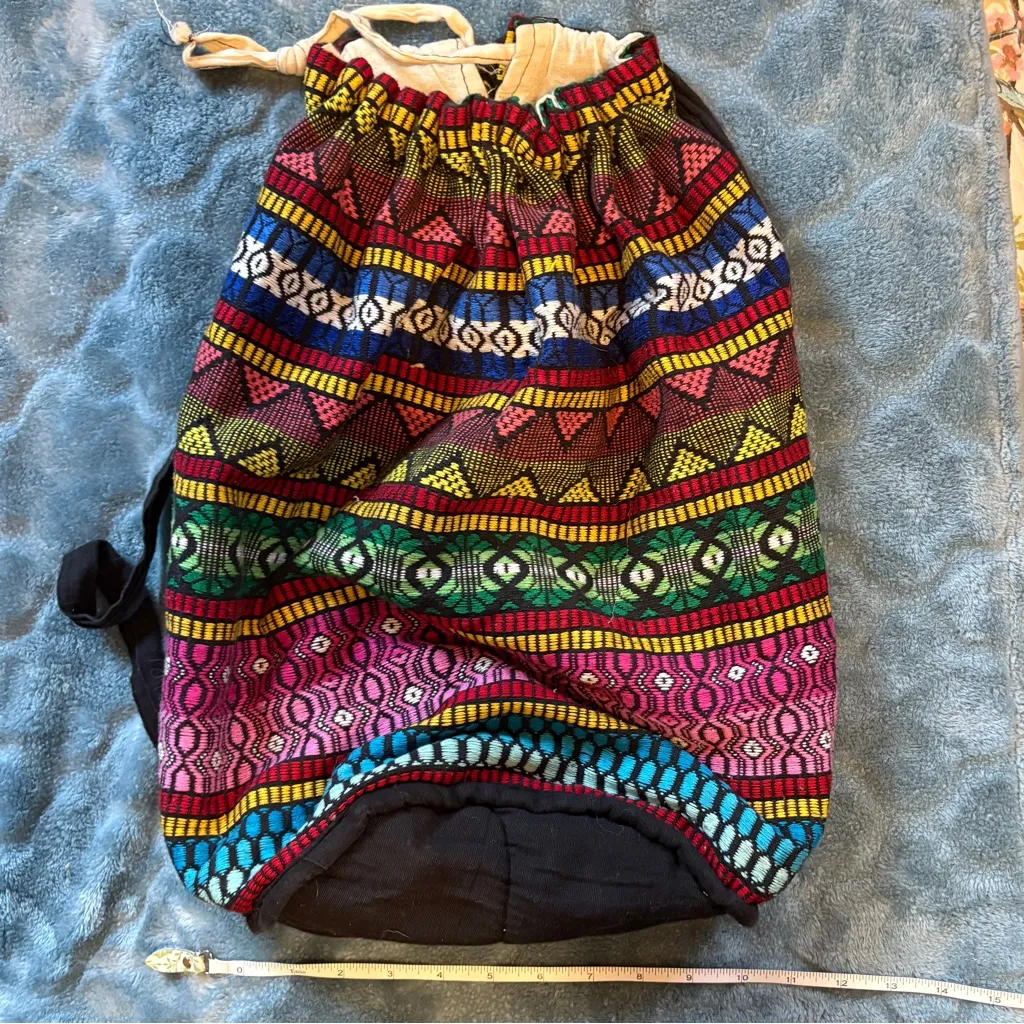 Colorful Boho Geometric Drawstring Backpack Red - Image 10