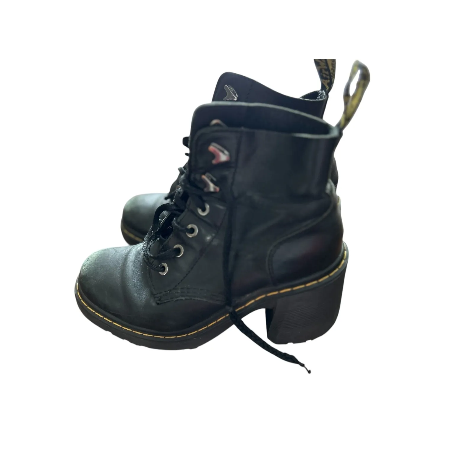 Dr Martens Black Leather Lace Up Chunky Heel Boots Womens US Size 8 UK 6 - Image 6