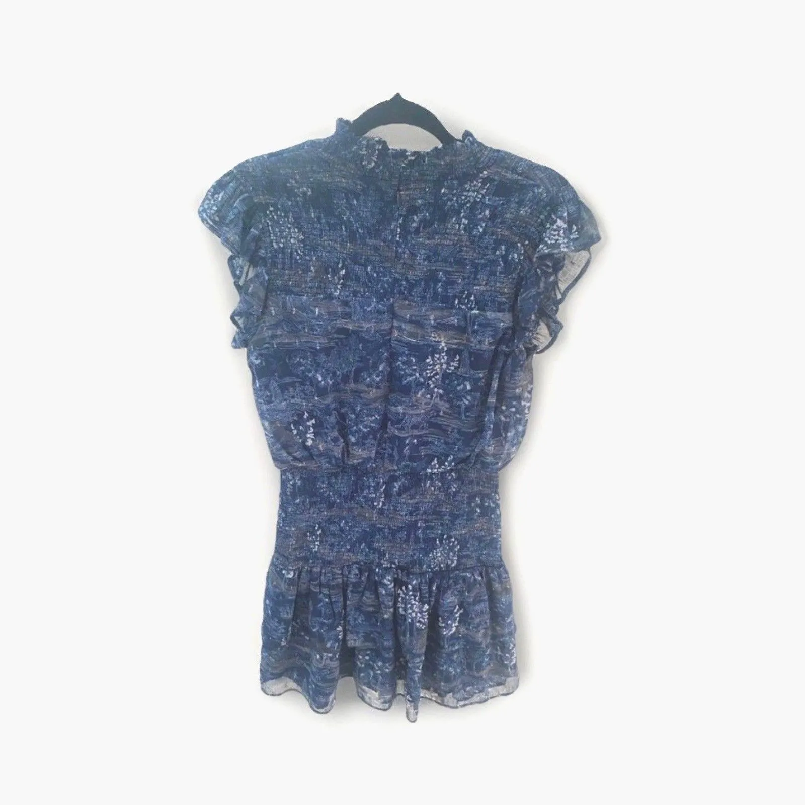 AQUA Smocked Mock Neck Mini Dress Blue Women’s M Tiered Ruffle Fairy Whimsigoth - Image 12