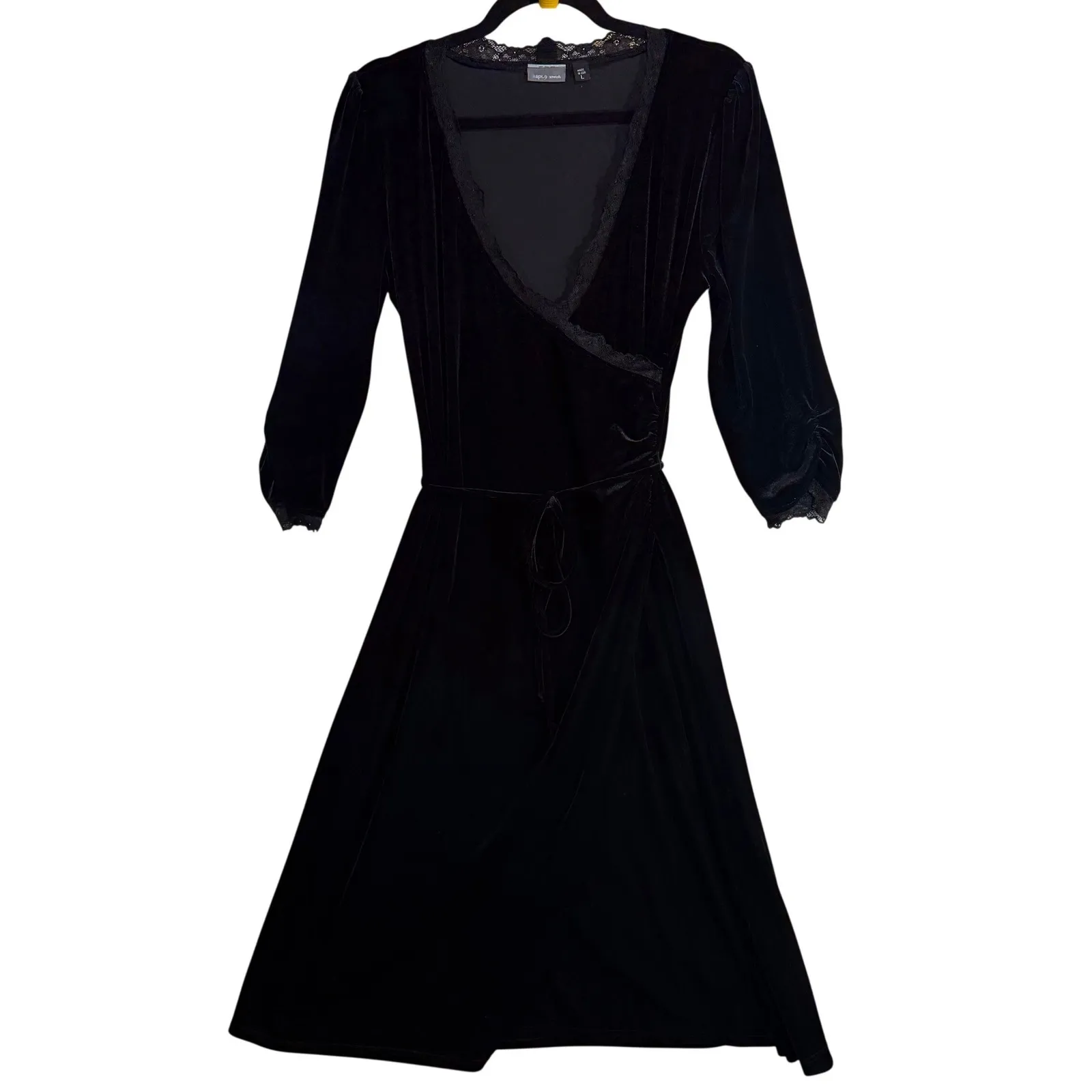 NWT Apt 9 L Dress Black Velvet Wrap Lace Glam Goth Dark Academia Witchy Sexy 90s Size L - Image 4