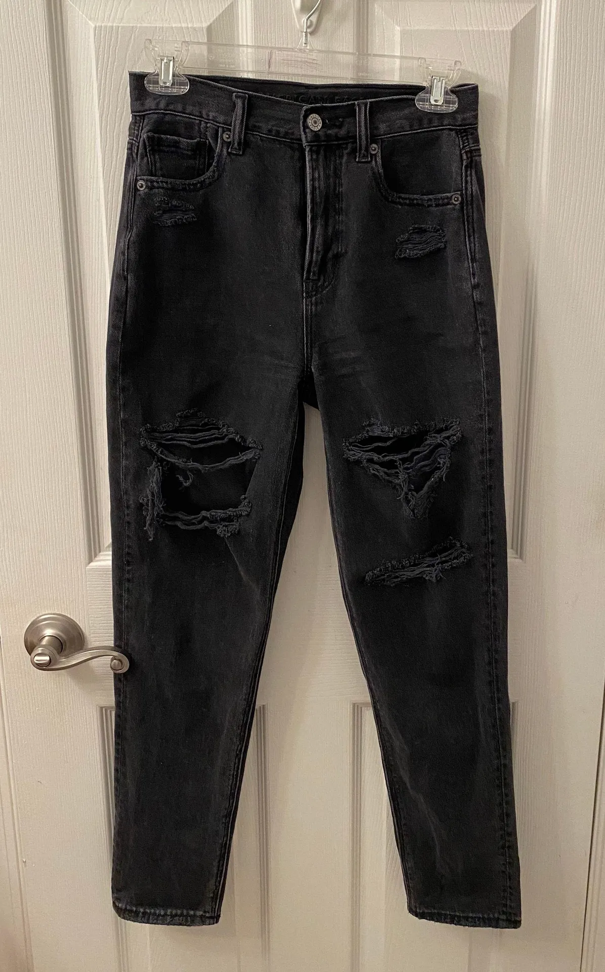 American Eagle Black Ripped Mom Jeans Size 0 - Image 2