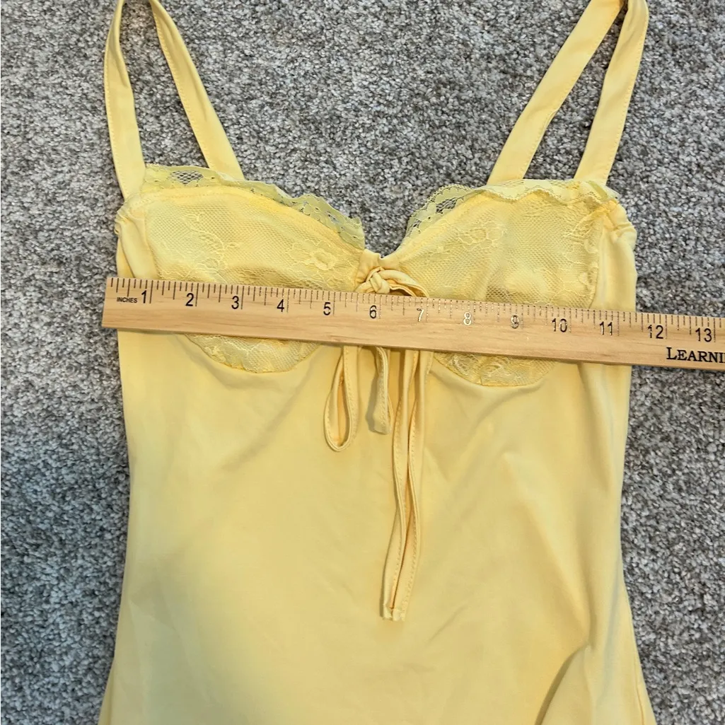 Women’s yellow sexy lace sleeveless ruched‎ party bodycon mini dress size XS - Image 4